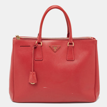 PRADA Red Saffiano Lux Leather Large Galleria Double Zip Tote