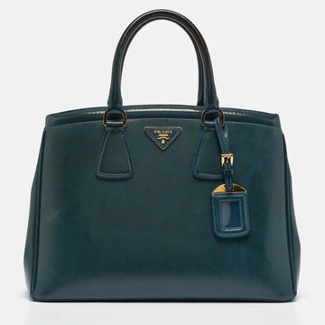 PRADA Teal Saffiano Patent Leather Parabole Tote