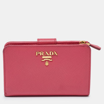 PRADA Pink Saffiano Leather Flap French Wallet