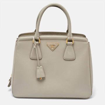 PRADA Grey Saffiano Lux Leather Parabole Tote