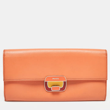 PRADA Orange Leather Pushlock Flap Continental Wallet