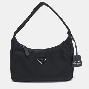 PRADA Black Nylon Re-Edition 2000 Baguette Bag