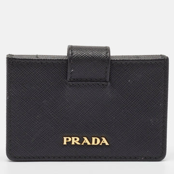 PRADA Black Saffiano Metal Leather Accordion Card Case