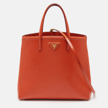 PRADA Orange Saffiano Patent Leather Parabole Tote