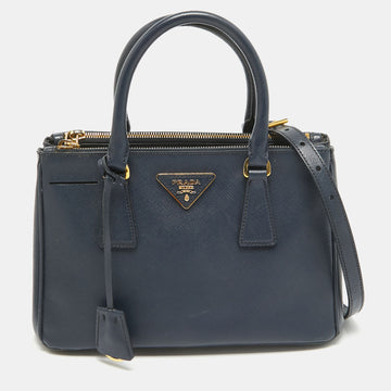 PRADA Navy Blue Saffiano Lux Leather Small Double Zip Tote