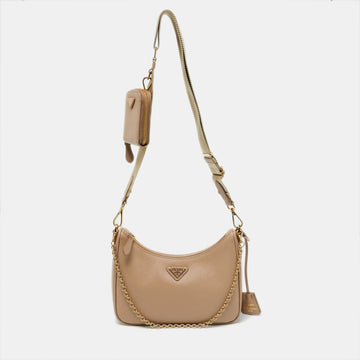 PRADA Beige Saffiano Lux Leather Re-Edition 2005 Baguette Bag