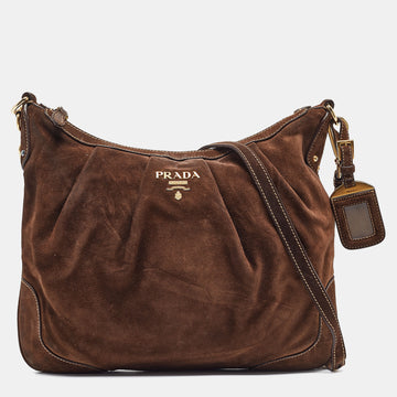 PRADA Brown Suede Shoulder Bag