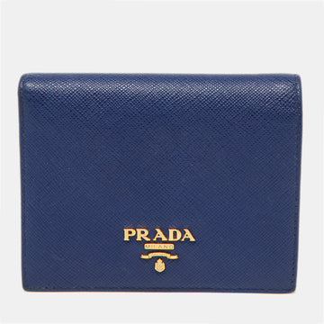 PRADA Blue Saffiano Metal Leather Leather Compact Wallet