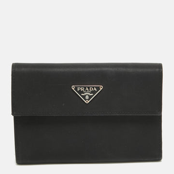 PRADA Black Nylon Logo Flap Trifold Wallet