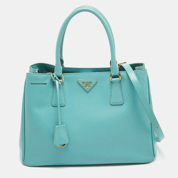 PRADA Turquoise Blue Saffiano Leather Medium Middle Zip Tote