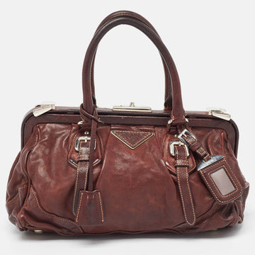 PRADA Dark Brown Leather Frame Satchel