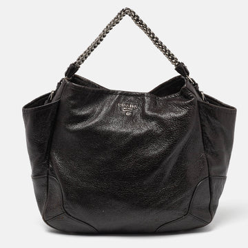 PRADA Brown Cervo Leather Chain Hobo