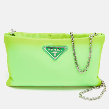 PRADA Green Tessuto Nylon Logo Chain Clutch