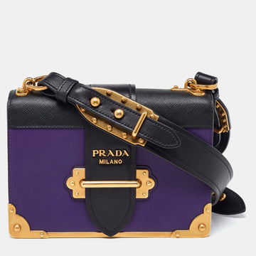 PRADA Violet/Black Saffiano Leather Cahier Flap Shoulder Bag