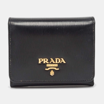 PRADA Black Vittello Move Leather Trifold Wallet