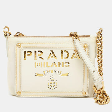 PRADA Off White/Gold Nylon and Leather Oro Chain Crossbody Bag