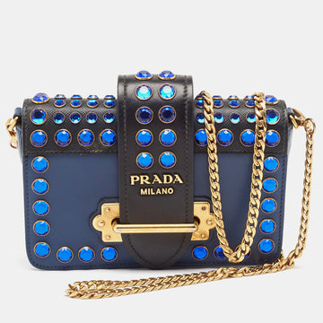 PRADA Blue/Black Leather Cahier Convertible Belt Bag