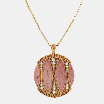 ROBERTO CAVALLI  Pink Marble Crystal Gold Tone Necklace