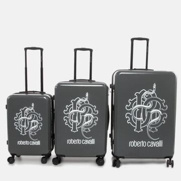 ROBERTO CAVALLI Grey Polycarbonate Lightweight Spinner Suitcase Set of 3