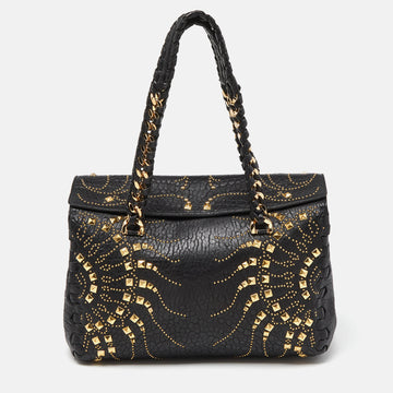 ROBERTO CAVALLI Black Studded Leather Satchel