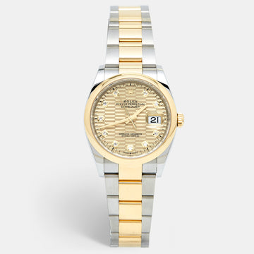 ROLEX Champagne 18K Yellow Gold Diamond Oystersteel Datejust 126203-0046 Unisex Wristwatch 36 mm