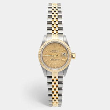 ROLEX Champagne Linen Dial 18K Yellow Gold Stainless Steel Datejust 69173 Women's Wristwatch 26 mm