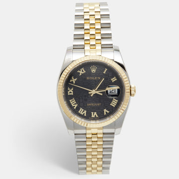 ROLEX Black Jubilee 18K Yellow Gold Stainless Steel Datejust 116233 Unisex Wristwatch 36 mm