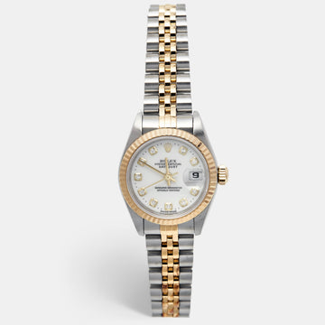 ROLEX White Diamond 18k Yellow Gold Stainless Steel Datejust 69173 Women's Wristwatch 26 mm