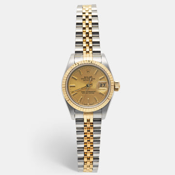 ROLEX Champagne 18k Yellow Gold Stainless Steel Datejust 69173 Women's Wristwatch 26 mm