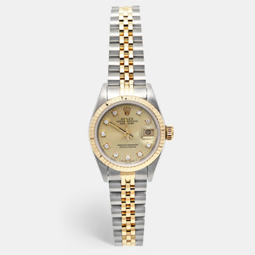 ROLEX Champagne Diamond 18k Yellow Gold Stainless Steel Datejust 69173 Women's Wristwatch 26 mm