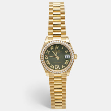 ROLEX Olive Green Diamond 18K Yellow Gold President Datejust 278288BRBR Women's Wristwatch 31 mm