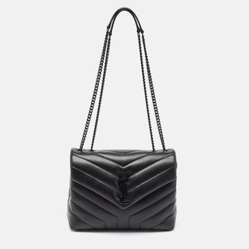 Saint Laurent Black Leather Small Loulou Shoulder Bag