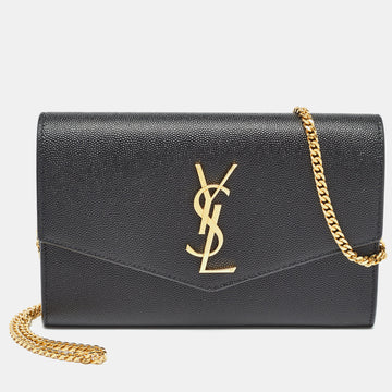 Saint Laurent Black Leather Uptown Wallet on Chain