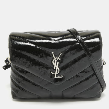 Saint Laurent Black Quilted Patent Leather Toy Loulou Crossbody Bag