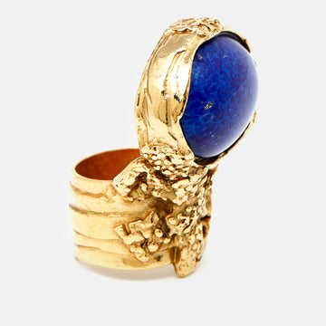 Saint Laurent Arty Glass Gold Tone Ring Size 55