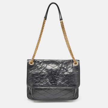 Saint Laurent Black Vintage Leather Medium Niki Shoulder Bag
