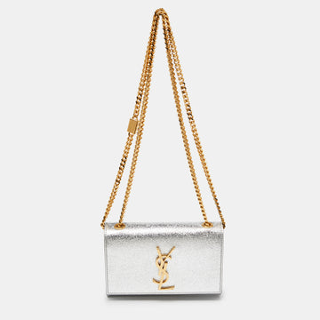 Saint Laurent Silver Leather Small Kate Chain Crossbody Bag