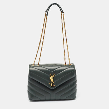 Saint Laurent Green Quilted Leather Small Loulou Shoulder Bag