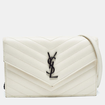 Saint Laurent Cream Matelasse Leather Monogram Envelope Wallet on Chain