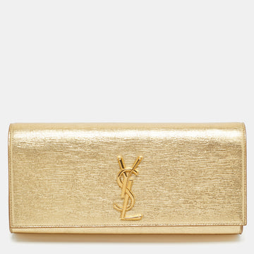 Saint Laurent Gold Leather Cassandre Clutch