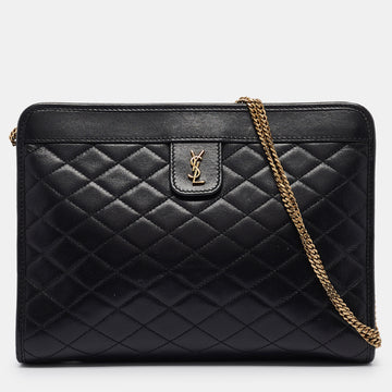 Saint Laurent Black Quilted Leather Victoire Chain Clutch