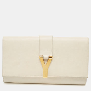 Saint Laurent White Leather Y-Ligne Clutch