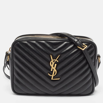 Saint Laurent Black Matelasse Leather Monogram Lou Camera Crossbody Bag