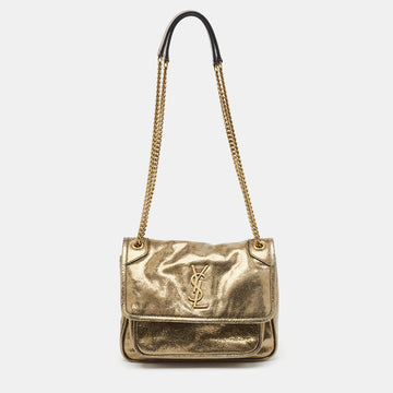 Saint Laurent Metallic Green Patent Leather Baby Niki Chain Shoulder Bag