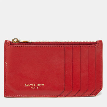 Saint Laurent Red Leather Zip Card Case