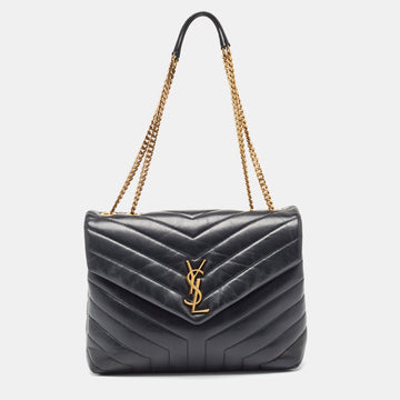 Saint Laurent Black Matelasse Leather Medium LouLou Shoulder Bag