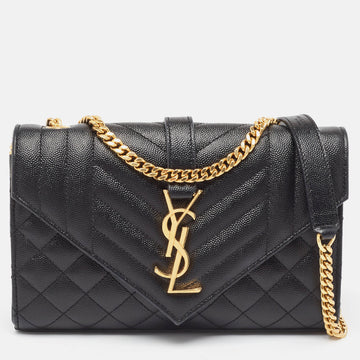 Saint Laurent Black Mix Quilted Leather Small Envelope Shoulder Bag