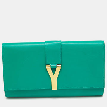 Saint Laurent Green Leather Y-Ligne Clutch