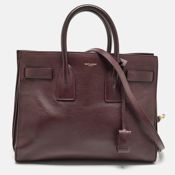 Saint Laurent Dark Burgundy Leather Small Classic Sac De Jour Tote