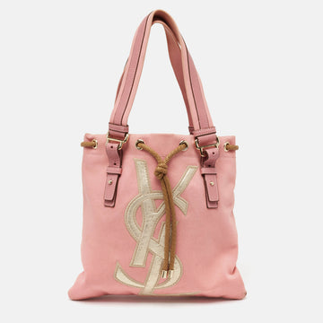 Saint Laurent Pink Canvas and Leather Kahala Tote